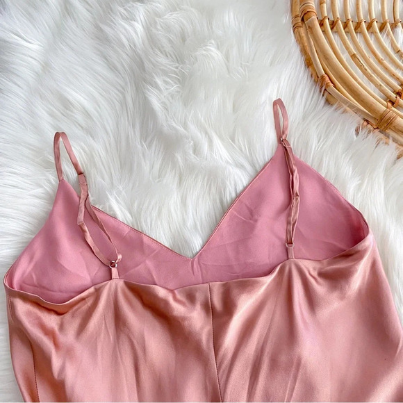 L’agence Jodie Slip Midi Dress Pink Rose V-neck Spaghetti Straps Sliky - Picture 8 of 15